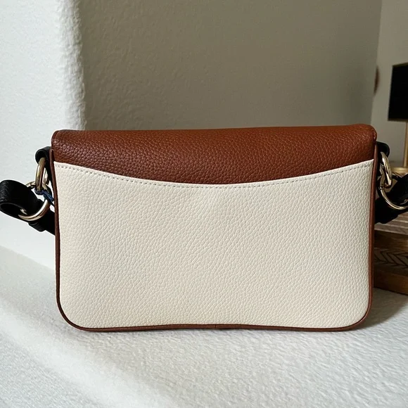 NEW Cole Haan Brown and Cream Leather Shoulder Bag w/long strap and dust bag - Picture 8 of 10